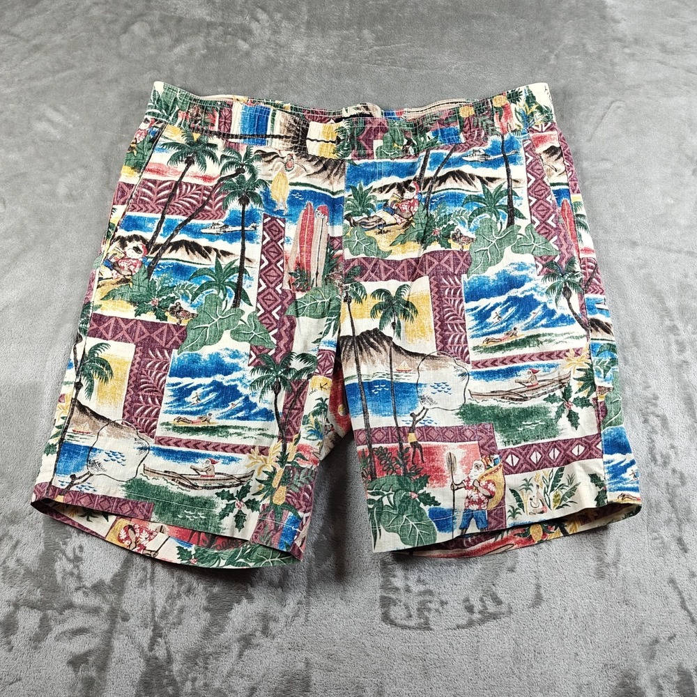 Reyn Spooner Shorts Mens Medium Mele Kalikimaka Hawaiian Christmas Holiday Santa